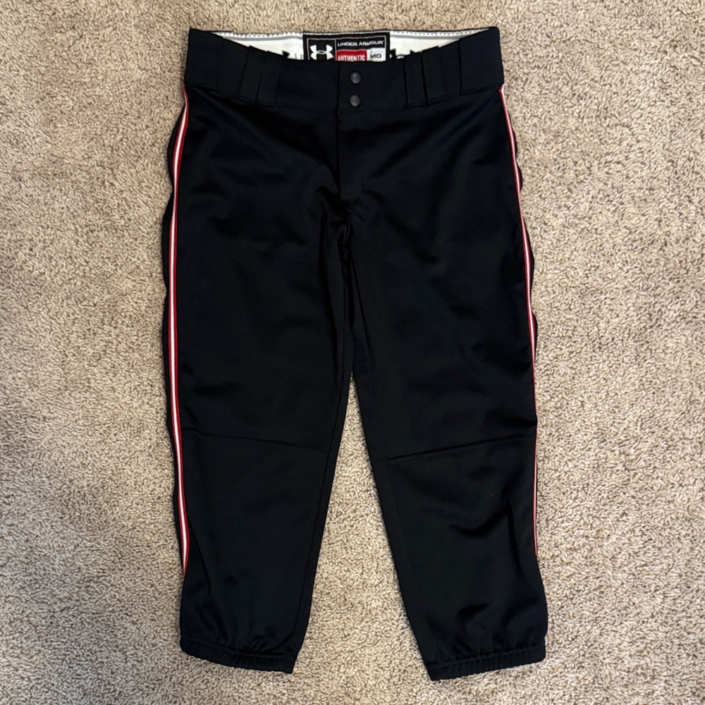 Under Armour Women’s Black Softball Pants with Red Trim, Medium